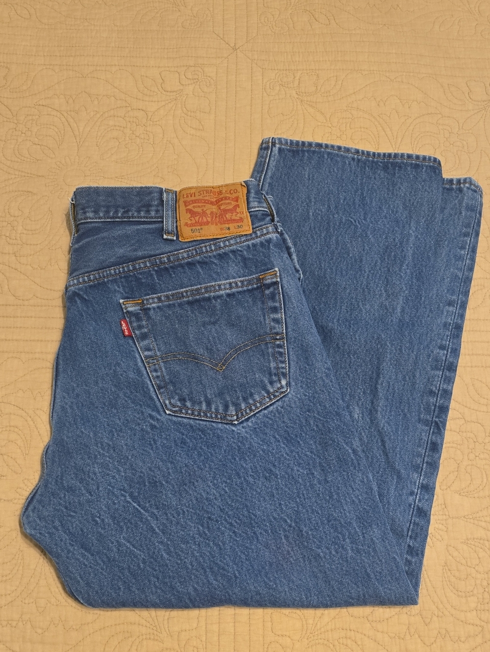 Levi's 501 Original Fit Straight Leg Button Fly Jeans Medium Wash 38x27.5